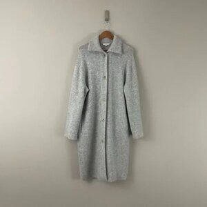 Vince Gray Collared Wool Blend Long Knit Cardigan Coat Size Large
